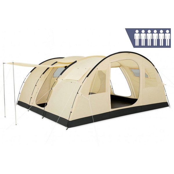 CampFeuer Tunnelzelt Zelt Caza für 6 Personen, Beige/Sand, XXL Tunnelzelt mit Vorraum, 5000, Personen: 6