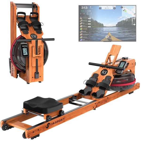 JASPORT Rudergerät R3 Wasser-Rudergerät klappbar Eichenholz LCD-Display Kinomap (Klappbares Rudergerät aus Eichenholz, Kinomap kompatibel & LCD-Trainingscompute