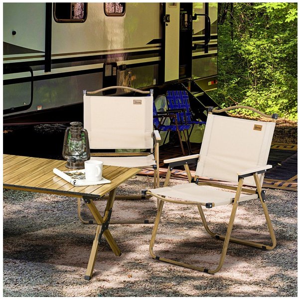 Outsunny Campingstuhl faltbarer Gartenstuhl mit Stahlrahmen (Holzoptik, Klappsessel für Pool, Strand, 2 St), Oxfordstoff, Khaki