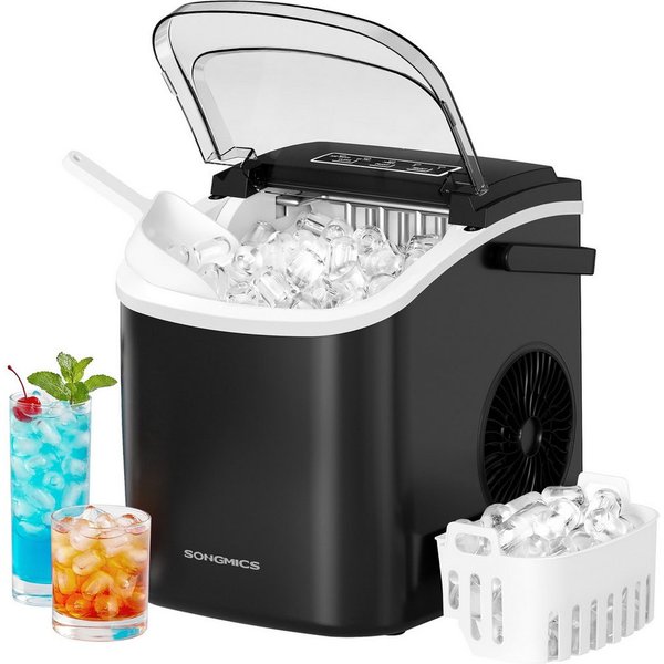 SONGMICS Eiswürfelmaschine mit Selbstreinigung, 9 Eiswürfel in 6 Minuten, 12 kg/24 Stunden, Küche, mit Selbstreinigung, in 6 Minuten 9 Würfel in 2 Größen, WG