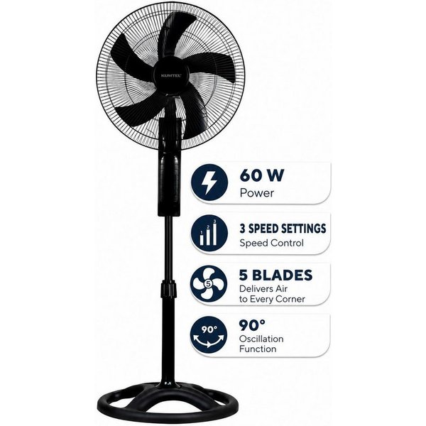 Opviq Standventilator KTF-340, 45 cm Durchmesser, 60 W, aus ABS-Kunststoff, 90° oszillierend, 70° neigbar