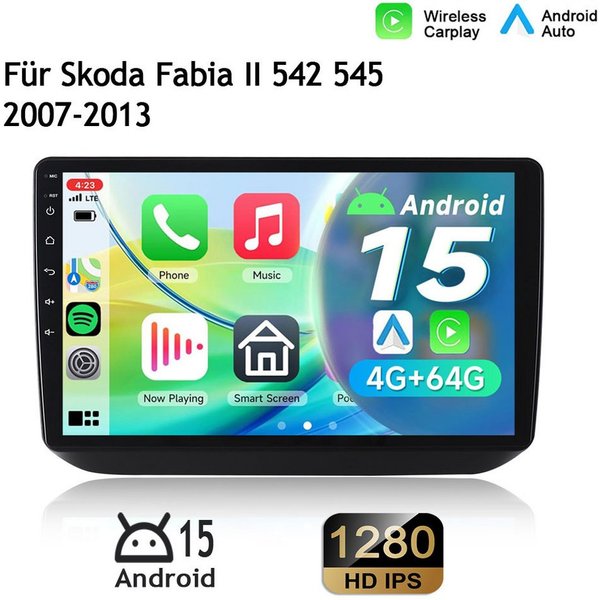 A-Sure 10.1 Zoll Für Skoda Fabia 2 II 2007-2013 Carplay 8-Core Android 15 GPS Autoradio (Digitalradio (DAB), FM, AM, 1280*800 IPS Screen CPU, RDS, DSP, GPS, SWC