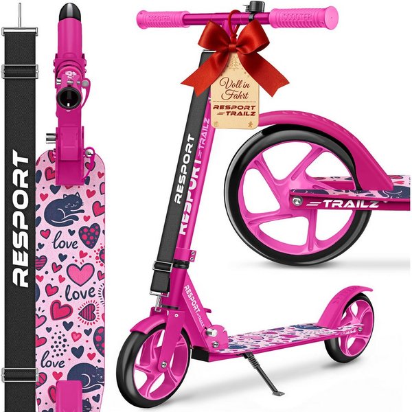 RE:SPORT Cityroller RE:SPORT® Trailz Cityroller Scooter inkl. Tragegurt und Klingel 200mm, (Scooter höhenverstellbar & klappbar, Kinderroller große Räder Kicksc