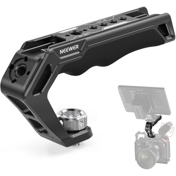 Neewer Kamerahalterung CA007 Top Handle Oberer Kameragriff mit 3/8" ARRI Locating Schraube, (Packung, Farbe:schwarz, Grundfarbe:schwarz, komfortabler Silikongri
