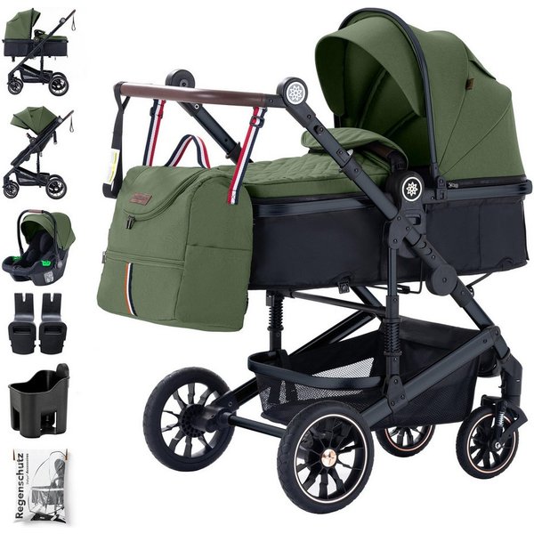 Daliya® Kombi-Kinderwagen NEOMOVE 3in1 Kinderwagen mit i-Size Babyschale & Buggy, (Reise-Set, 10-tlg), Kinderwagen mit i-Size Babyschale, Alu-Rahmen, Großer Ein