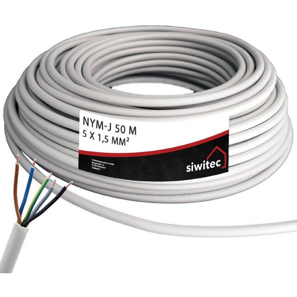 siwitec Kabel, J 5 x 1,5 mm2, 50 m Kabelring, Installationskabel, Mantelleitun Stromkabel, (5000 cm)