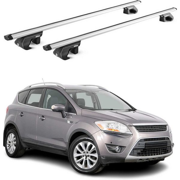 OMAC Dachträger Alu Grundträger für Ford Kuga 2008-2020 5 türig Silber ABE 2 tlg (2-St), Wasserbeständig,Abnehmbar,Multifunktional,Leichtgewichtig