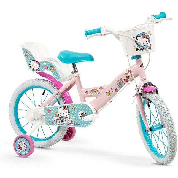 Toimsa Bikes Kinderfahrrad 14 Zoll Kinder Mädchen Fahrrad Kinderfahrrad Rad Bike Hello Kitty 1449, 1 Gang, Puppensitz, Korb, Stützräder