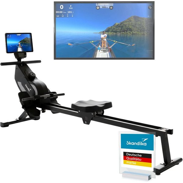 Skandika Rudergerät für Zuhause Venn P5-M, Magnetwiderstand, lange Laufschiene, 16 Stufen (Max. Körpergröße 210 cm, Aufstellfunktion für aufrechte Lagerung), Bl
