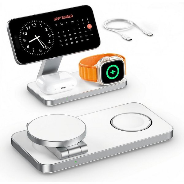 AIBISTAR 3 in 1 Ladestation für Apple Watch iPhone, MagSafe kompatibel, Faltbar Induktions-Ladegerät (3000 mA, Wireless Charger,für iPhone 12-16,Apple Watch Ser