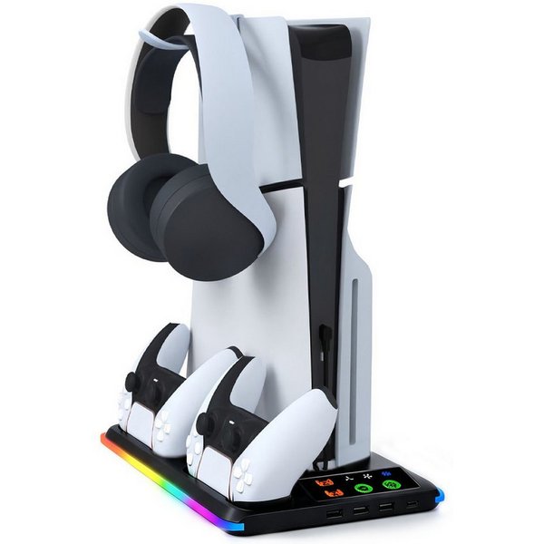 BBG PS5 Kühlständer für PS5 / PS5 Slim / PS5 Pro Ladestation (2800 mA, mit Headset-Halter & USB-Hub, Geräuscharm Lüfter, für PS5, PS5 Slim und PS5 Pro (Digital 