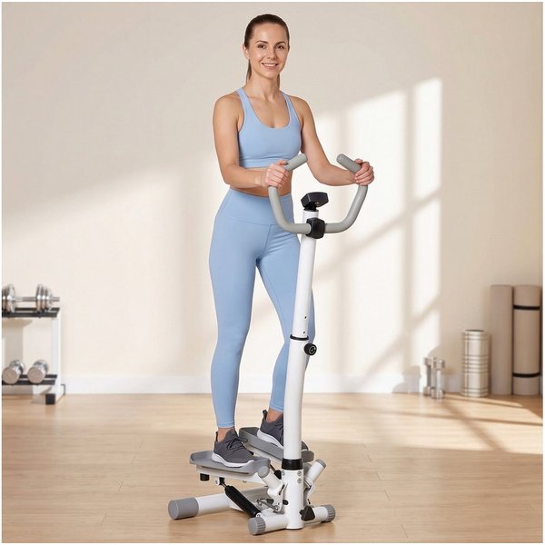 HOMCOM Stepper mit LCD-Bildschirm (Hometrainer für Zuhause, 1-tlg., Fitness Heimtrainer), höhenverstellbar, Weiß+Grau