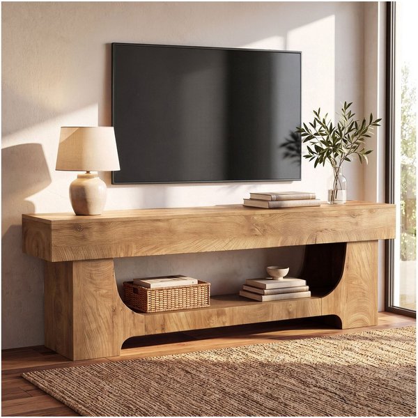 Tribesigns TV-Ständer TV Lowboard für Fernseher bis 75 Zoll,160cm TV Schrank im Landhausstil, (Fernsehtisch aus Holz mit Offenem Ablagefach, TV Möbel, TV Bank f