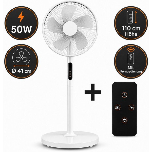 Ertex Standventilator Standventilator 50W Ventilator Ø41cm, höhe 110 cm + Fernbedienung