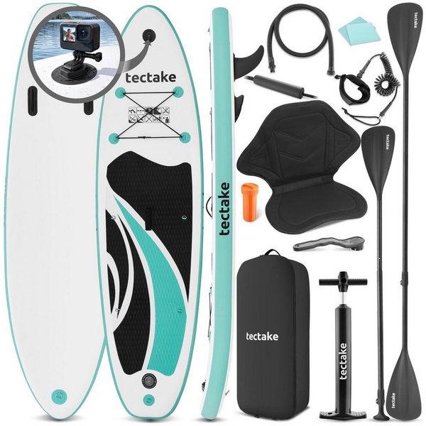 tectake SUP-Board Aufblasbares Paddle Board mit Kamerahalterung, Kajak-Sitz, 200 kg, Stand-up Paddle, (Aufblasbares Stand up Paddle Board Zenon, in Weiß/türkis)