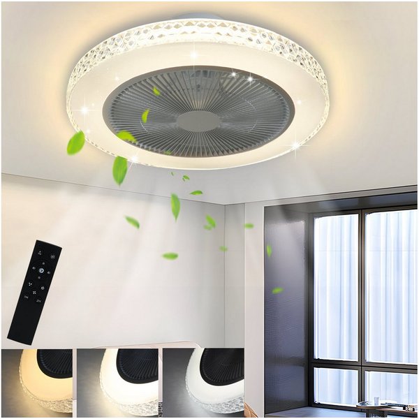 Nettlife Deckenventilator LED-Lampe leise dimmbar inkl. Timer-Funktion Durchmesser 48,5 cm, Wohnzimmer Schlafzimmer Esszimmer