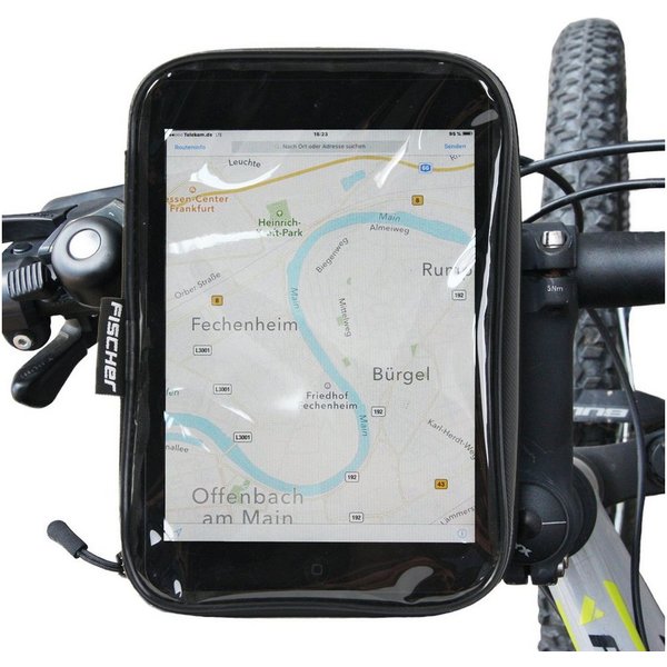 FISCHER Fahrrad Tablet-Halterung Tablet-Tasche Lenker-Halterung Fahrrad, (bis 8 Zoll, Wasserfest, Halter mit Klick-System, Fahrrad-Lenker 22-31,8mm)