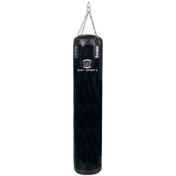 BAY-Sports Boxsack großer Profi Stahlkette Sandsack 180x35cm schwarz Kunstleder ungefüllt (4-strahlige verchromte Stahlkette, 180 x 35 cm), schweren Vinyl mit N