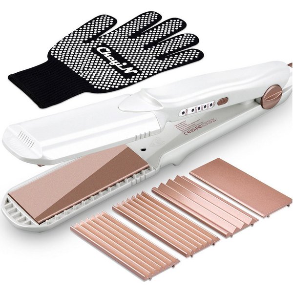 CkeyiN Pro Welleneisen Kreppeisen für Haare,Ceramic Crimp,Haarglätter Keramik, weiß, 3 in 1 Haarglätter Set Krepp Haareisen Multistyler