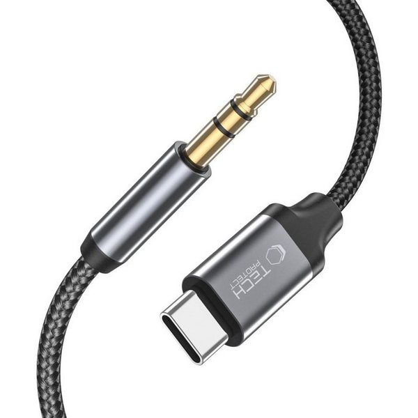 TECH PROTECT UltraBoost Audio-Kabel, USB-C Stecker, 3,5 mm Klinkenbuchse (100 cm), Langlebiges Audiokabel mit vergoldeten Steckern und Nylongeflecht