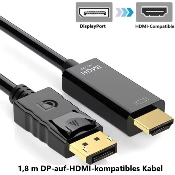 Montegoni 4Kx2K Display Port auf HDMI Kabel, DP zu HDMI Konverter 1,8m Kabel Computer-Adapter, 4Kx2K Videoauflösung, 1080P Full HD Unterstützung