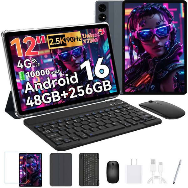 BESTTAB T60 12,2" Android 16 5GWIFI 4G LTE Tastatur/Maus/Hülle Tablet Tablet (12.2", 256 GB, Andriod 16, Android 16,4G LTE,10000 mAh,KI-Unterstützung, mit Zubeh