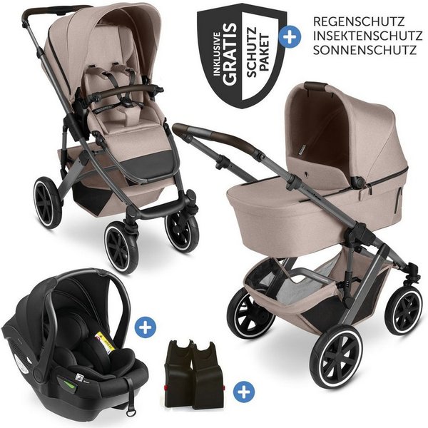 ABC Design Kombi-Kinderwagen Salsa 5 Air Set - Camel, 3in1 Kinderwagen Buggy mit Babywanne, Babyschale, Sportsitz & Zubehör