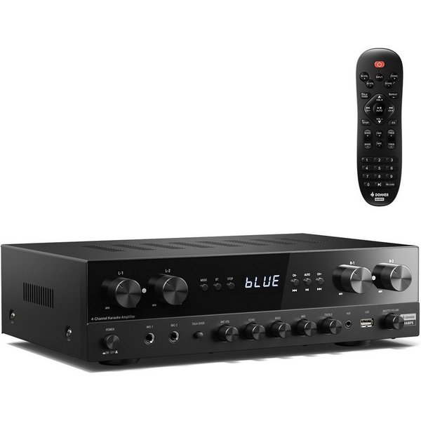 Donner Audioverstärker 2/4/6 Kanal Audio-Leistungsverstärker Stereoempfänger Verstärker (Anzahl Kanäle: 4, 440,00 W, 4 Kanäle, 2 Mikrofoneingänge, Bass, Höhen)
