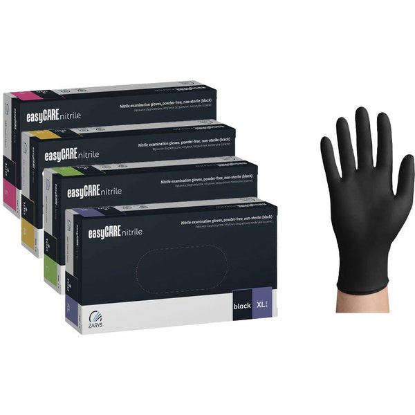 Lauroo Arbeitshandschuhe easyCare Nitrile Black Nitrilhandschuhe Einmalhandschuhe 100 Stk (100 Stk./1 Spenderbox, Länge: 240 mm) Allergiefrei, latex- und puderf