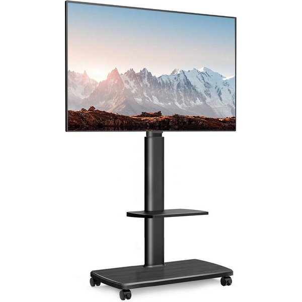 FITUEYES TV-Ständer mit Rollen, Ablage, ±30° schwenkbar, höhenverstellbar, 32-70 Zoll, (bis 70,00 Zoll, Holz-Bodenplatte, mit Kabelmanagement)