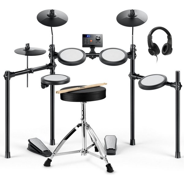 Donner E-Drum DED-70 Upgraded E-Drum Kit 150 Töne 15 Schlagzeug-Kits+ Unterricht,Komplettset, Sitzhocker, Kopfhörer, Integrierte Effekte, Leichtgewichtig, Progr