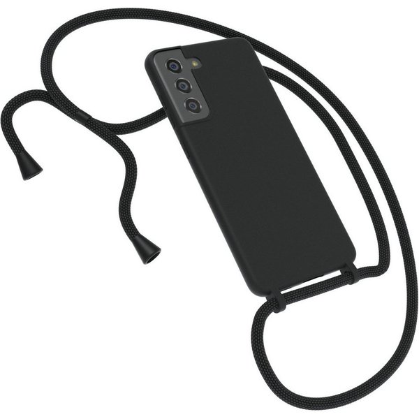 EAZY CASE Handykette Silikon Kette für Samsung Galaxy S21 FE 6,41 Zoll, Kette zum Umhängen für Unterwegs Umhängeband Kordel Handyhülle Schwarz