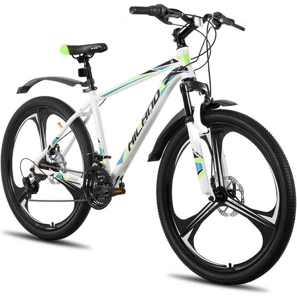 HILAND Mountainbike 26" Aluminium MTB Shimano 18-Gang, 3D/6D Felgen wählbar, 3/6-Speichen-Räder, 18-Gang, mit Schutzblechen, Doppelscheibenbremsen