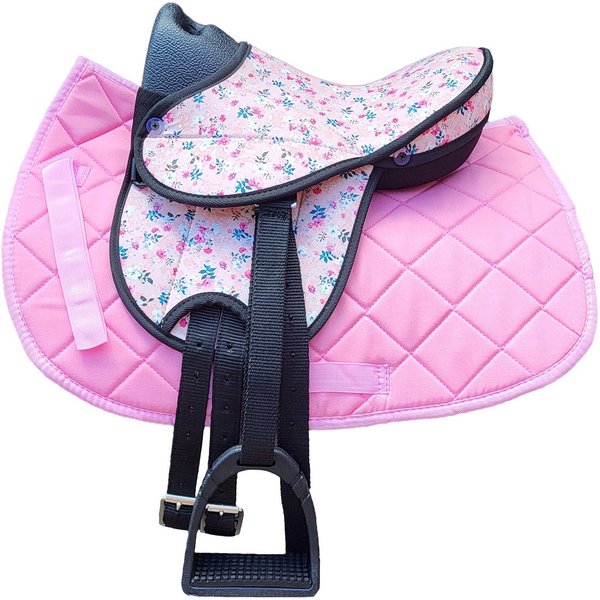 Brama-West Vielseitigkeitssattel Kinder Sattelset "My happy Pony" - Flower Sonder Edition, Geeignet für Holzpferd/Pferdebauchumfang von 120 cm bis 145 cm