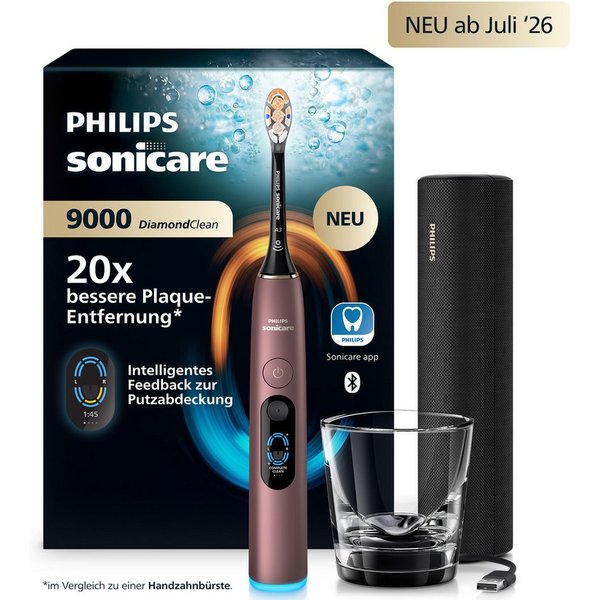 Philips Sonicare Elektrische Zahnbürste DiamondClean 9000 HX9213, Aufsteckbürsten: 1 St., mit Smart-Sensoren und 7 Putzprogrammen, inkl. Reiseladeetui