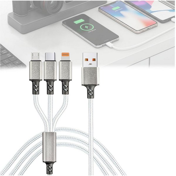 shop'n smile ideoon 3in1 Universal USB-Schnellladekabel, 25W Micro-USB, USB-C & Lightning USB-Ladegerät (1-tlg., 1er-Set & 2er-Set & 3er-Set, 3in1 Ladekabel 120