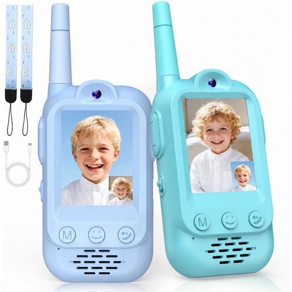 Wootoy Walkie Talkie Kinder 2er Set Video Walkie Talkies mit 480P Kamera Video-Funkgeräte, (4 Sprachverzerrer bis zu 300 m Reichweite 1000 mAh Akku, 2-St., Ohne