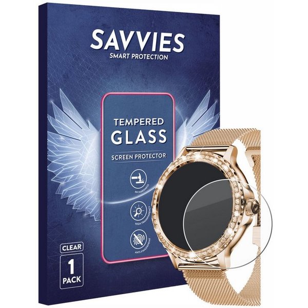 Savvies Displayschutzglas Schutzglas für walkbee Smartwatch 1.3" (rund), Displayschutz 9H Glas Klar Transparent