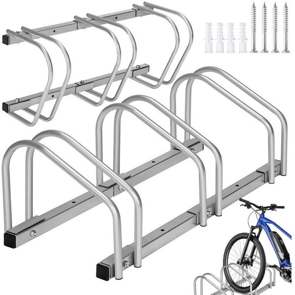 tectake Fahrradständer Fahrradbügel, von beiden Seiten befahrbar, aus rostfreiem Stahl (Fahrradhalterung, in silber), Für Reifenbreiten von 35 - 60 mm, Abstand 