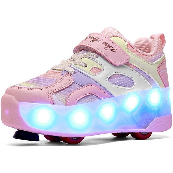 HUSK'SWARE Rollschuhe 4 Rollen mit Bremse & Auto-Knopf, Farbwechsel-Leuchte, (LED-Beleuchtung mit Farbwechsel – Cool & Auffällig), Verstellbarer Klettverschluss