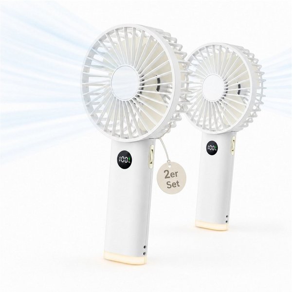 Zantan Handventilator digitale Anzeige & warmes Nachtlicht, Ventilator für Büro, Reisen, Camping und Zuhause