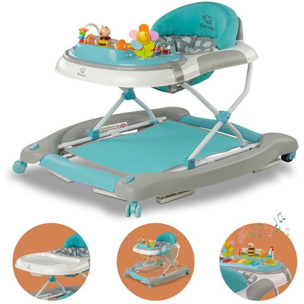 Bronea Lauflernhilfe Happy Life 4-in-1 Babywalker Gehfrei Baby Lauflernwagen Schaukel Blau, (Laufhilfe für Baby ab 6 Monate, Musik & Licht, Höhenverstellbar, Kl