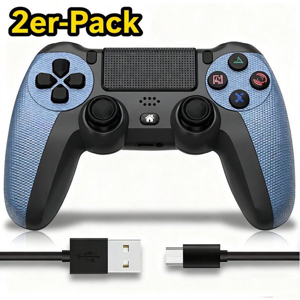 POPOLIC Controller für PS4 Mobile, Dualshock,Wireless PC-Controller (6-Achsen, LED-Licht, Touchpanel, Kopfhörerbuchse, inkl. Ladekabel, 2 St., 600-mAh-Akku, Beq