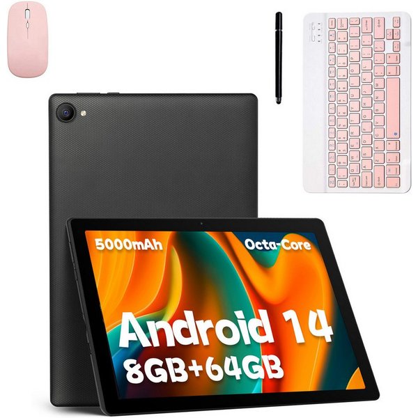 BUFO 10 Zoll 1280x800 HD 5000mAh WiFi 6 mit Tastatur, Maus und Stylus Tablet (10.1", 64 GB, Android 14, 5G WiFi, Android 14 mit Tastatur Set, KI-Unterstützung, 