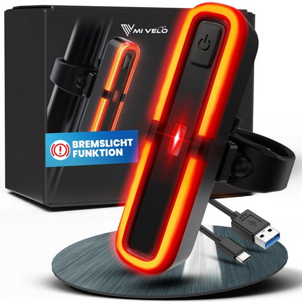 MIVELO Fahrradbeleuchtung MiVelo COB Pro Fahrradlicht LED Set – Frontlicht, Rücklicht oder Set, StVZO zugelassen, Rücklicht mit Bremsfunktion wählbar