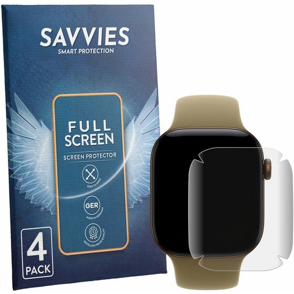 Savvies Displayschutzfolie Fullscreen Schutzfolie für Apple Watch Series 12 (42 mm), 4 Stück, Displayschutz Folie Fullcover Klar Transparent