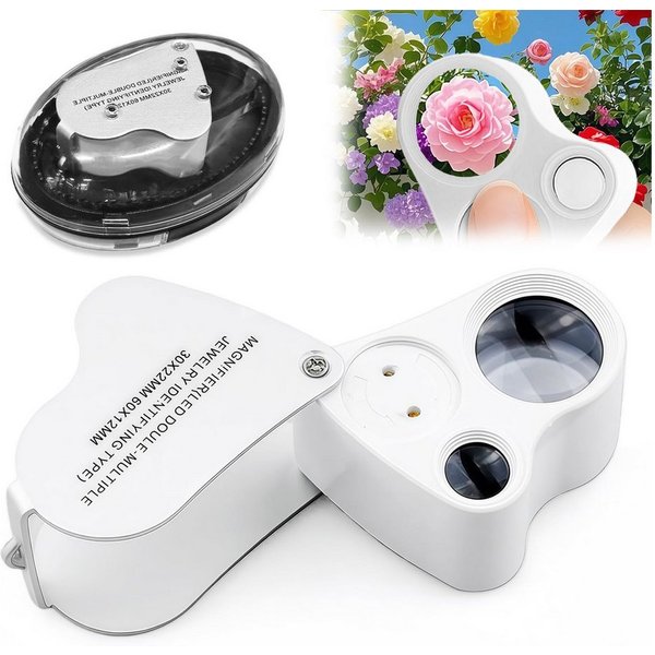 nsihing Lupenbrille Juwelier Lupe, 30X and 60X Vergrößerung, Metall Faltlupe mit LED, für Diamanten, Edelsteine, Schmuck, Briefmarken, Münzen