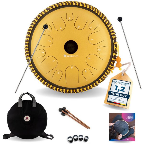 Sonodrum Steel Tongue Drum "Exclusive", C-Dur, 38 cm, 14 Zungen inkl. Liederbuch und Tragetasche
