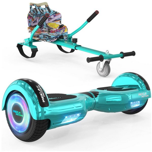 Mega Motion Balance Scooter 6.5 Zoll Hoverboards mit Sitz Hoverkart und Bluetooth und LED-Licht, 15 km/h, mit einem Go-Kart, Geschenk für Kinder und Jugendliche