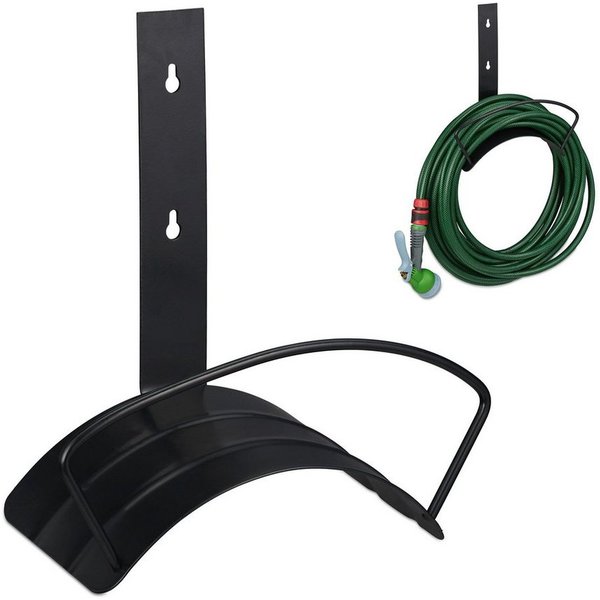 relaxdays Schlauchhalterung Schlauchhalter Wand schwarz, (1-tlg)